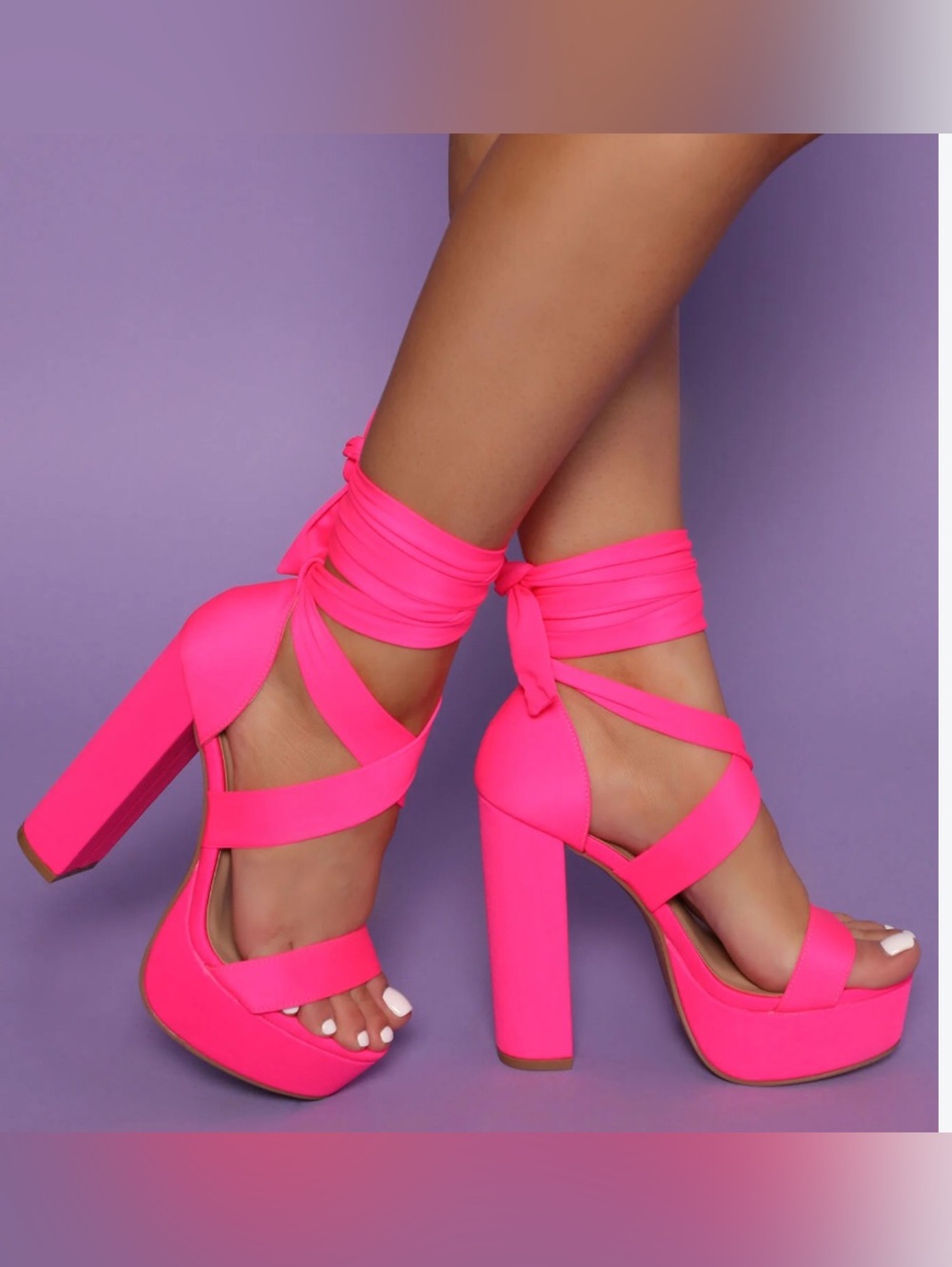 522 Fashion Nova Neon Pink Platform Ankle Tie Heels